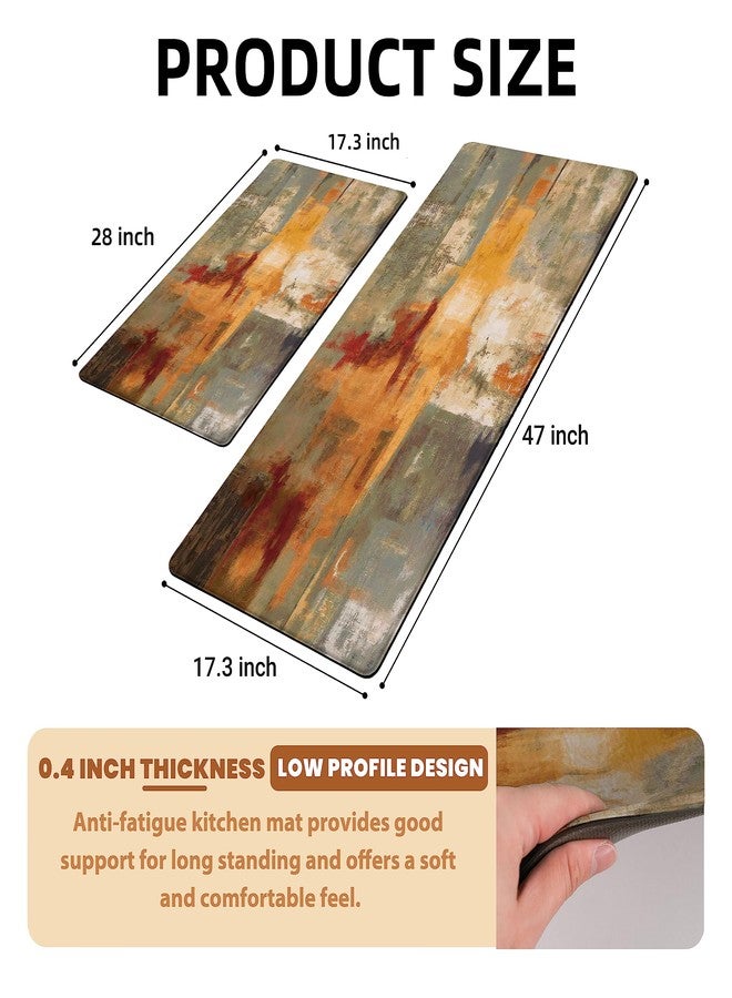 keensoft Orange Anti-Fatigue Kitchen Rugs Set of 2 Burnt Orange Cushioned Comfort Kitchen Mats Abstract Art Heavy Duty Standing Floor Mat Carpets for Kitchen Laundry, 17.3"x28"+17.3"x47" - Image 3