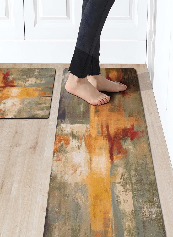 keensoft Orange Anti-Fatigue Kitchen Rugs Set of 2 Burnt Orange Cushioned Comfort Kitchen Mats Abstract Art Heavy Duty Standing Floor Mat Carpets for Kitchen Laundry, 17.3"x28"+17.3"x47" - Image 2