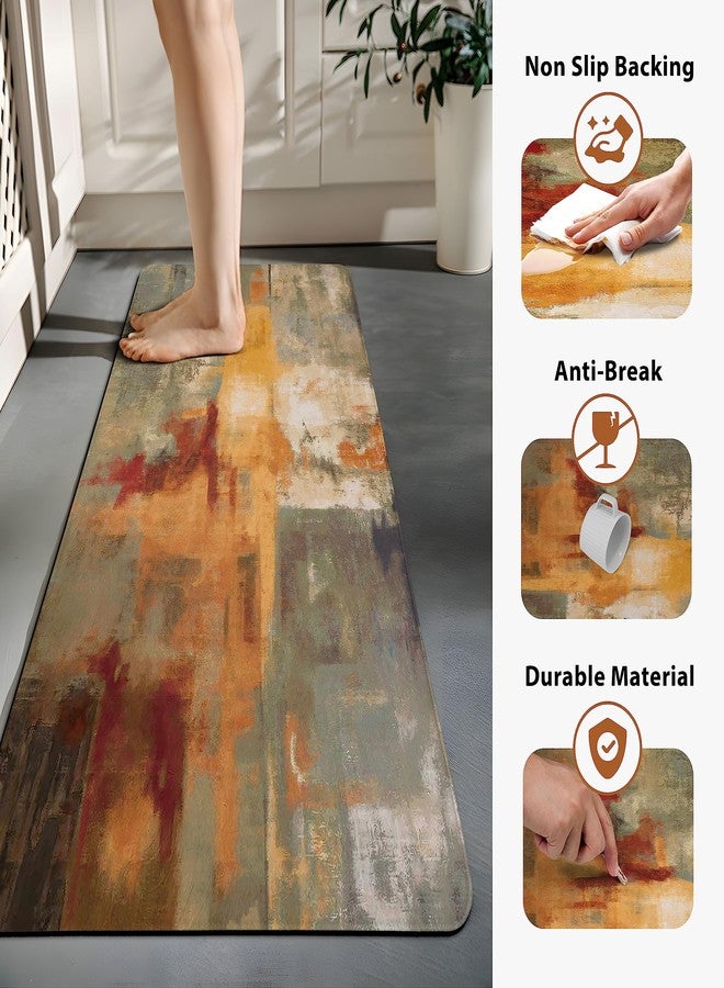 keensoft Orange Anti-Fatigue Kitchen Rugs Set of 2 Burnt Orange Cushioned Comfort Kitchen Mats Abstract Art Heavy Duty Standing Floor Mat Carpets for Kitchen Laundry, 17.3"x28"+17.3"x47" - Image 4