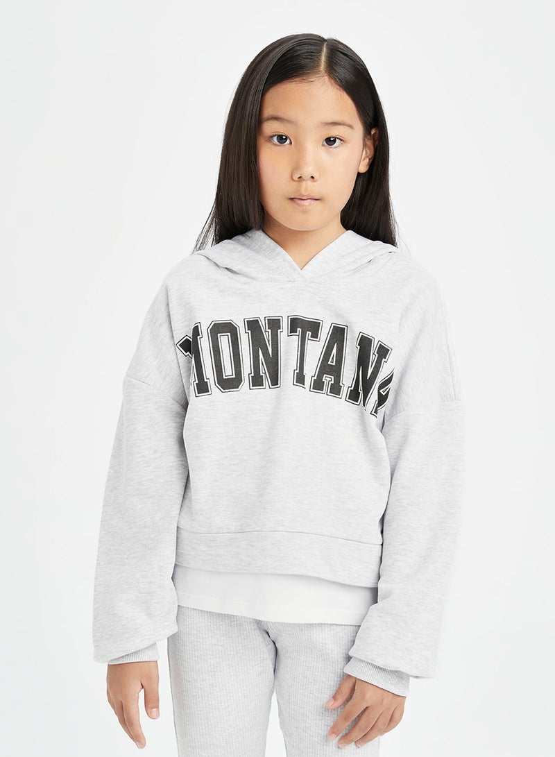 DeFacto Printed Hooded Sweatshirt With Flared Pants 2-Piece Set - Image 1