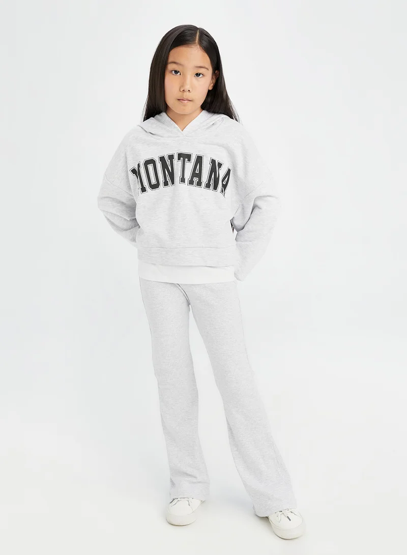 DeFacto Printed Hooded Sweatshirt With Flared Pants 2-Piece Set