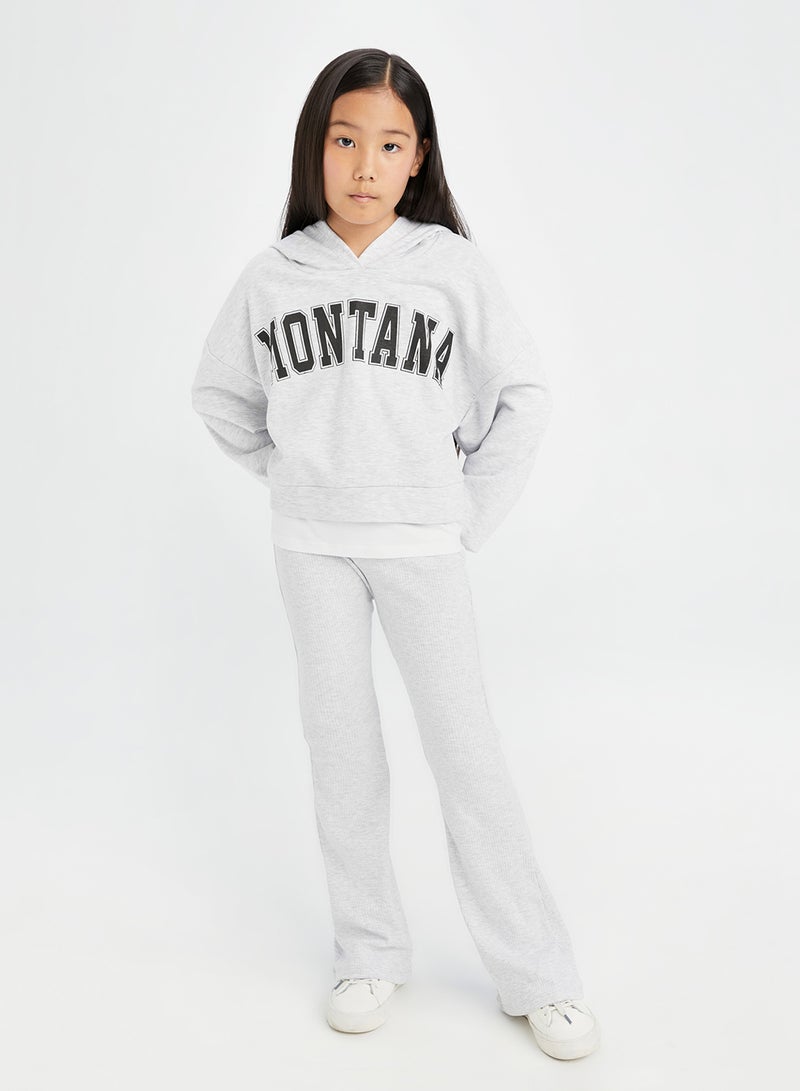 DeFacto Printed Hooded Sweatshirt With Flared Pants 2-Piece Set - Image 3