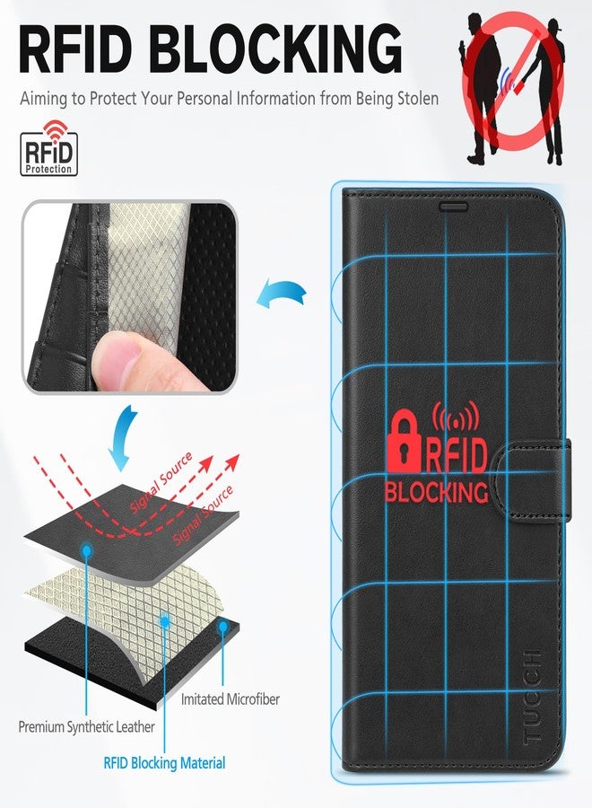 TUCCH PU Leather Magnetic Protective Flip Cover Compatible with iPhone 14 Plus, 6.7in 2022, Black - Image 3