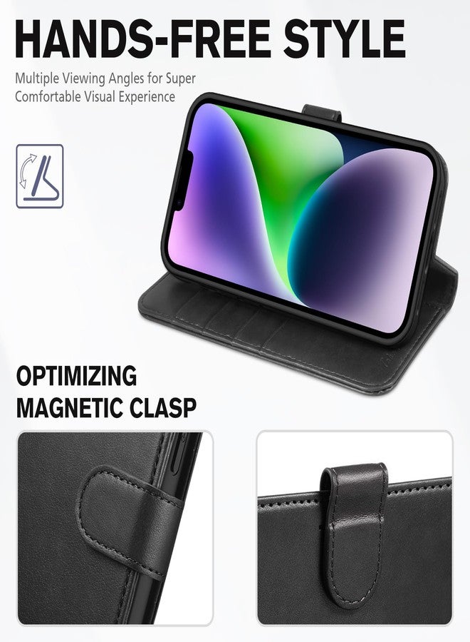 TUCCH PU Leather Magnetic Protective Flip Cover Compatible with iPhone 14 Plus, 6.7in 2022, Black - Image 5