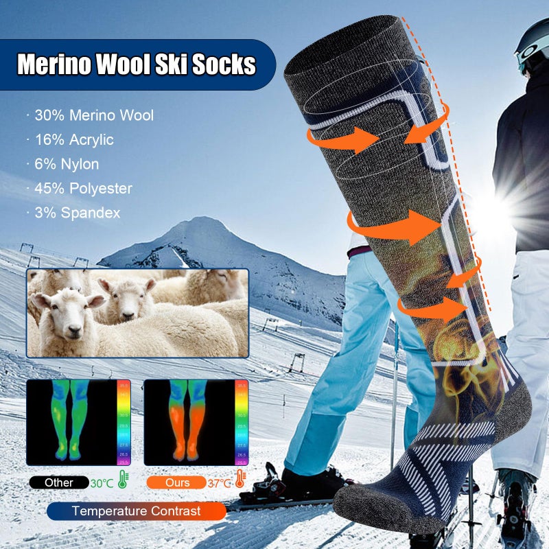 Cirorld Merino Wool Ski Socks Women Men,2 Pairs Knee High Winter Warm Skiing Socks Performance Thermal Snowboarding Socks - Image 2