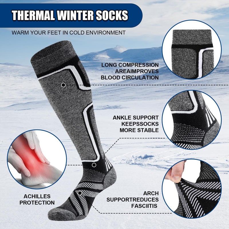 Cirorld Merino Wool Ski Socks Women Men,2 Pairs Knee High Winter Warm Skiing Socks Performance Thermal Snowboarding Socks - Image 4