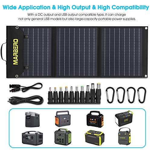 MARBERO 60W Portable Solar Panel 60 Watt Foldable Solar Panel for Solar Generators IP65 Waterproof 23% High Efficiency USB Port & DC Output(10 Changeable Adapters) for Outdoor Camping Travel Cloudy - Image 2