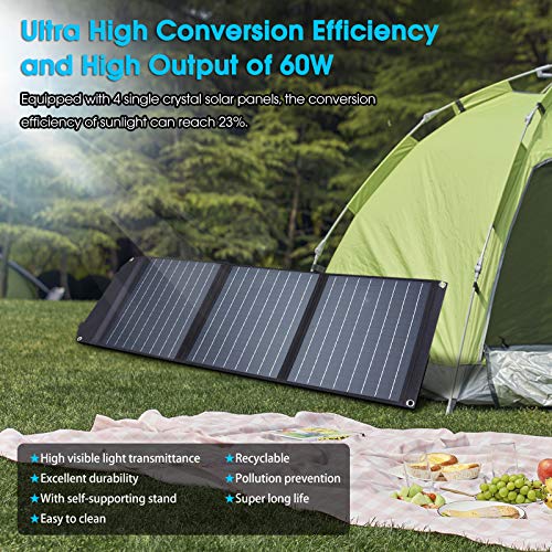 MARBERO 60W Portable Solar Panel 60 Watt Foldable Solar Panel for Solar Generators IP65 Waterproof 23% High Efficiency USB Port & DC Output(10 Changeable Adapters) for Outdoor Camping Travel Cloudy - Image 3