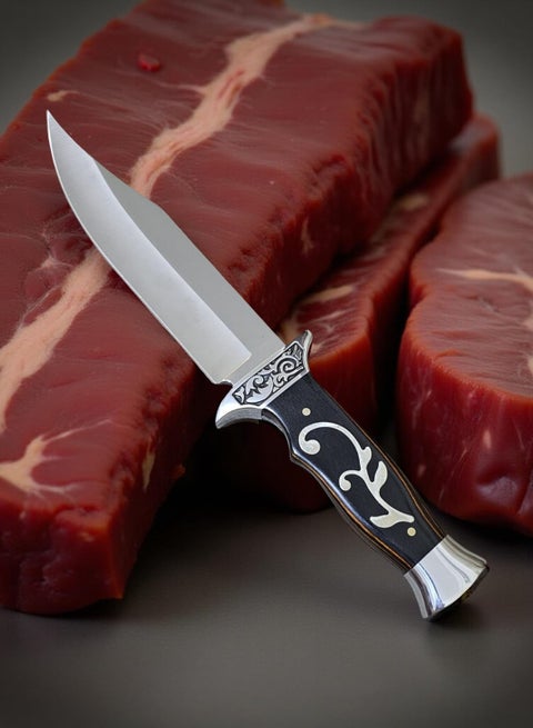 Premium Professional Chef Knife with Thick Stainless Steel Blade and Ornate Handle
