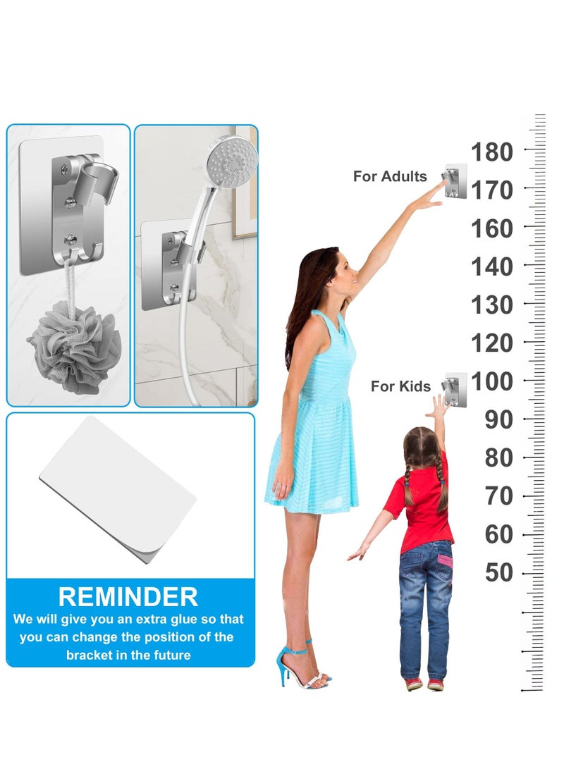 2pcs Shower Head Holder, Space Aluminum Non-marking Free Punch Bracket, Handheld Wall Mount Bracket with 2 Hooks, Strong Waterproof Adhesive Adjustable Suitable for Home Bathroom - Image 4