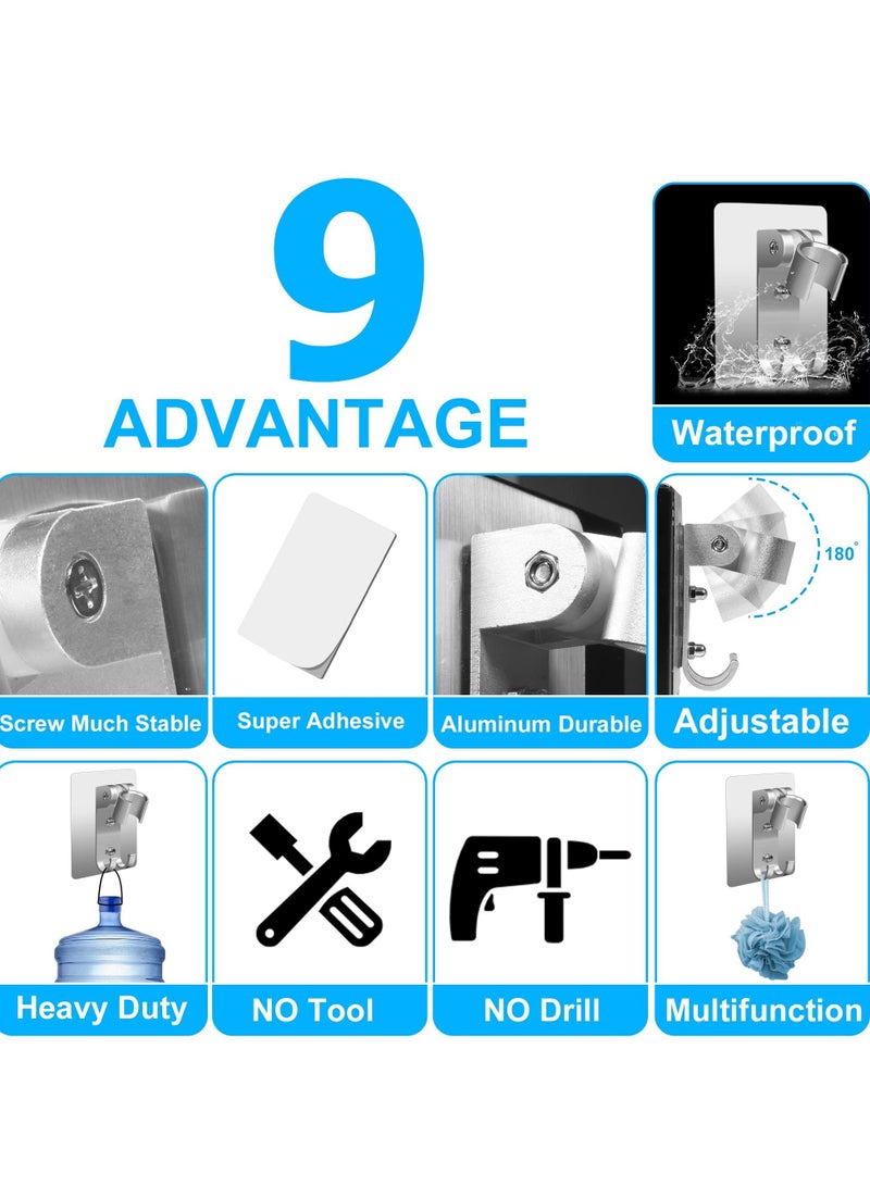 2pcs Shower Head Holder, Space Aluminum Non-marking Free Punch Bracket, Handheld Wall Mount Bracket with 2 Hooks, Strong Waterproof Adhesive Adjustable Suitable for Home Bathroom - Image 2