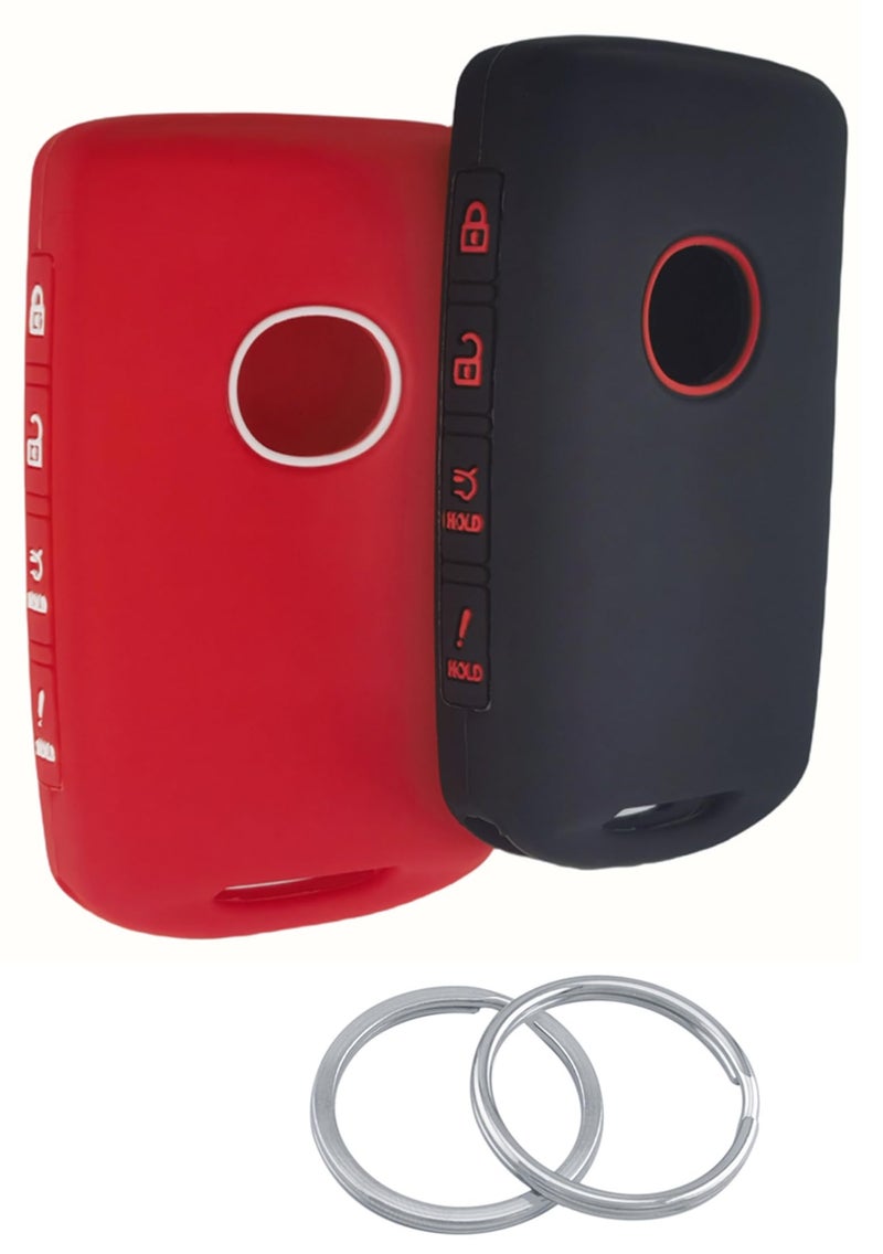 RUNZUIE 2Pcs 4 Buttons Silicone Smart Remote Key Fob Compatible with 2023 2022 2021 2020 2019 Mazda 3 6 CX30 CX5 CX9 CX50 Key Fob Cover RedBlack with Red - Image 3