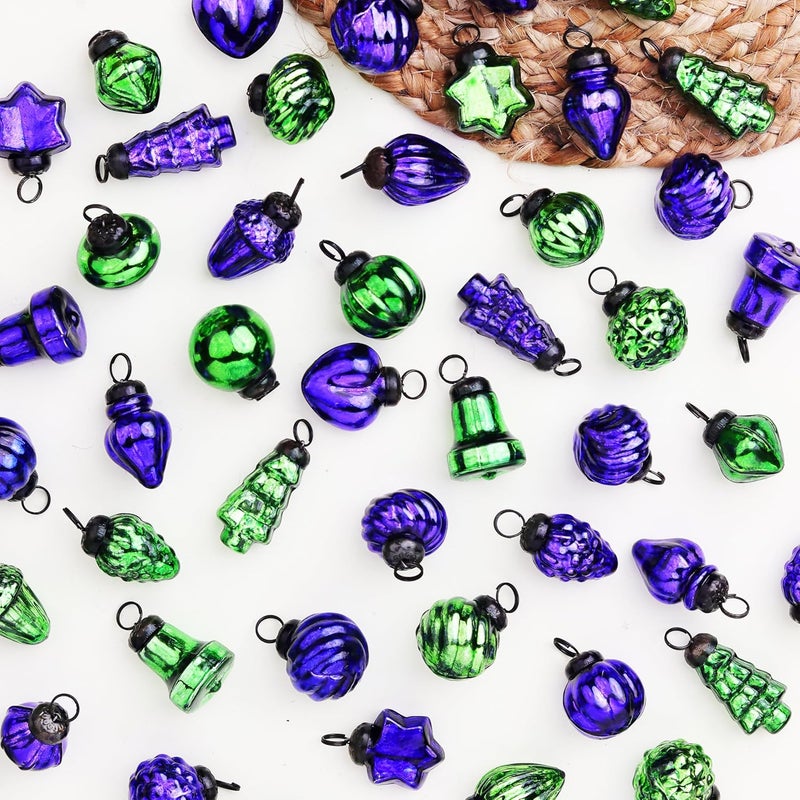 Indian-Shelf 200 Pieces Glass Blue Green Christmas Ornaments Decorative Mercury Mini Vintage Bulk Hanging Ornaments for Halloween Christmas Tree New Year Valentine Day Holidays Event and Wedding Party Decor - Image 1