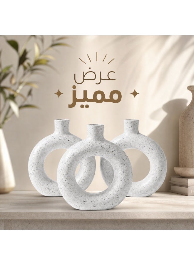 كالدا طقم فازات كالد "دوناتس" السيراميك – فخار دائري يدوي الصنع بنمط نورديك – فازات ديكورية منقطة مطفية لأعشاب البامباس – قطعة مركزية عصرية للمنزل والمكتب - Image 2