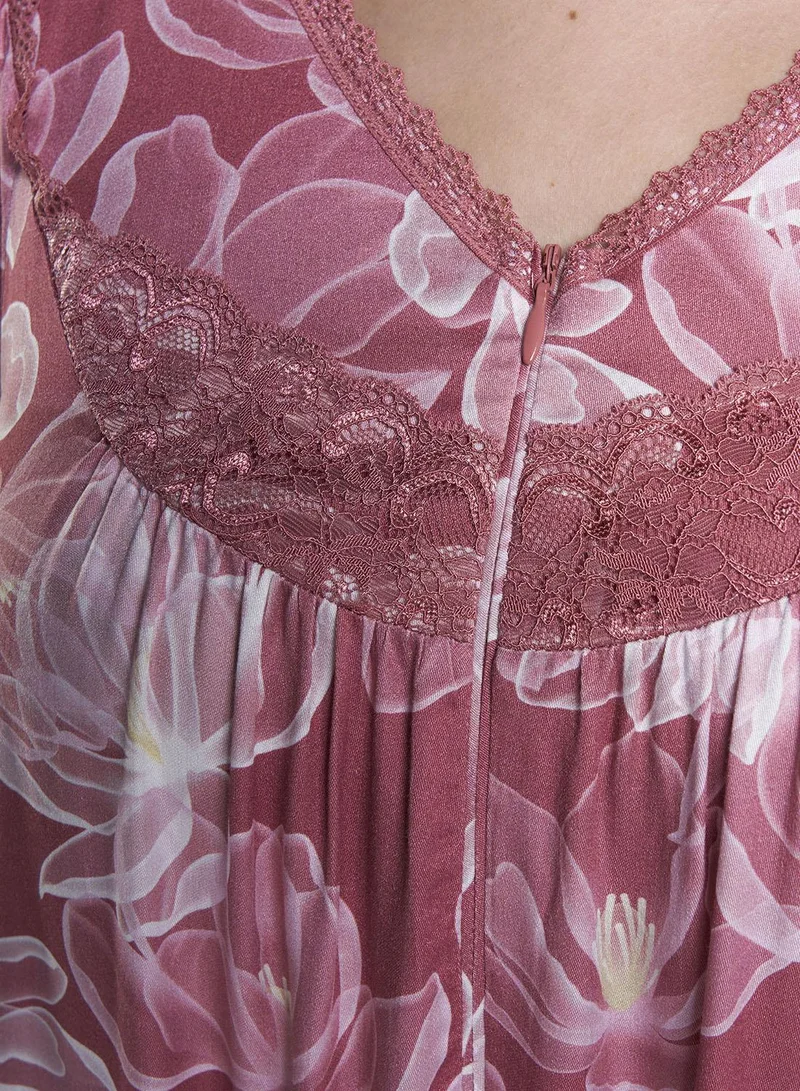 Kashkha  Rose Color Floral Print Viscose Mini Nightwear Dress (CNH474) for Women | Best Price UAE