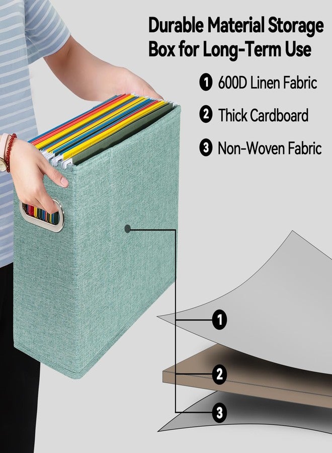 Comfortkeeper 4 Packs Letter Size File Organizer, File Folders Organizer, Fabric Storage Box, Collapsible Paper Organizer with Metal Handle, Smooth PVC Rails, Only Box (Green) - Image 3