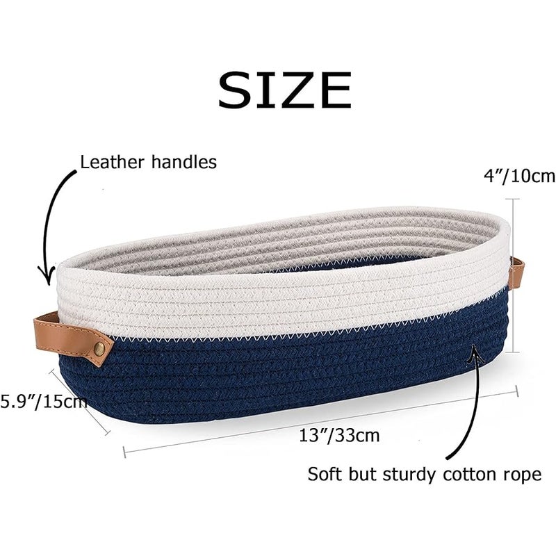 Oradrem Toilet Basket,Woven Storage Basket for Toilet Tank Top Farmhouse Home Decor Organizing Baskets 13x5.9x4 Navy Stitching White - Image 3