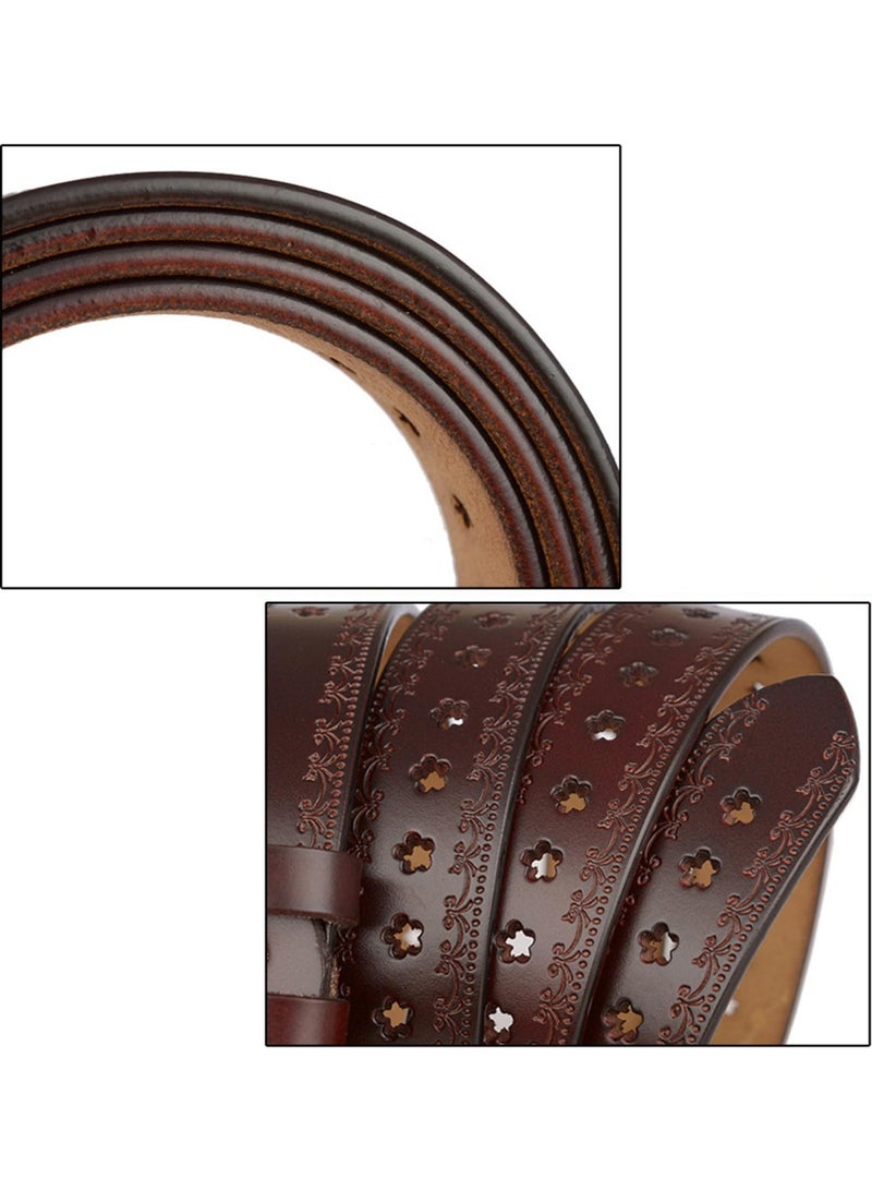 Women's Vintage Leather Belt 2-Pack, Floral Hollow Pattern, Brown & Black, 115cm x 2.8cm - Image 5