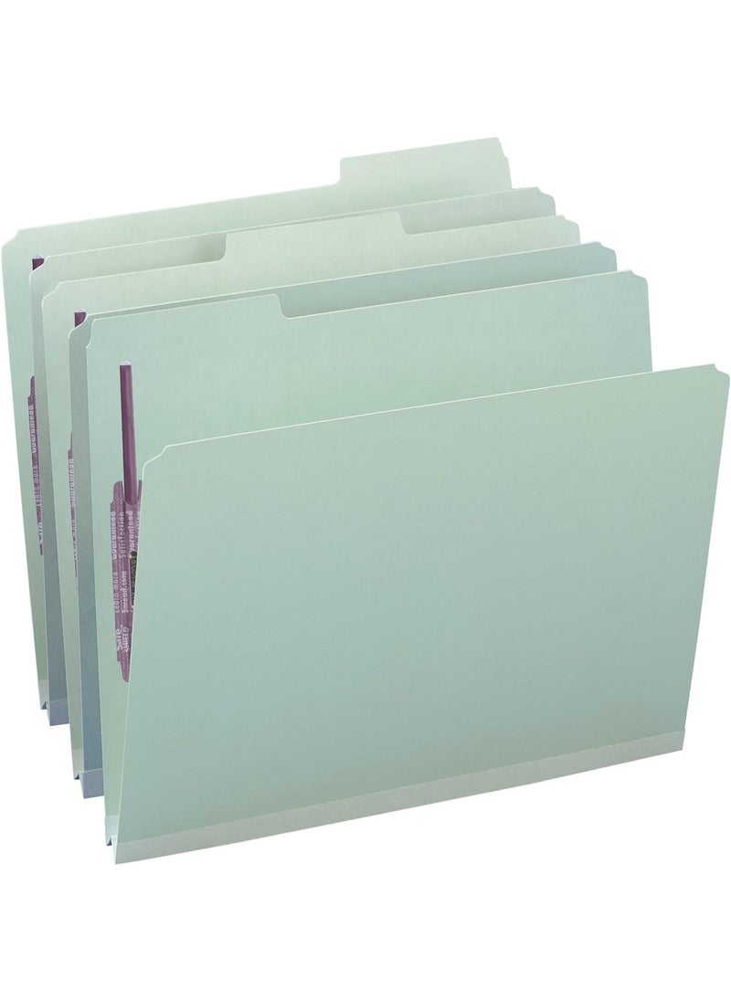 Smead Smead Pressboard Fastener File Folder with SafeSHIELD Fasteners, 2 Fasteners, 1/3-Cut Tab, 1" Expansion, Letter Size, Gray/Green, 25 per Box (14931)  - Image 3