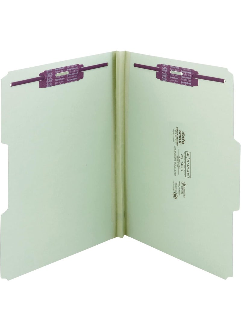 Smead Smead Pressboard Fastener File Folder with SafeSHIELD Fasteners, 2 Fasteners, 1/3-Cut Tab, 1" Expansion, Letter Size, Gray/Green, 25 per Box (14931)  - Image 1