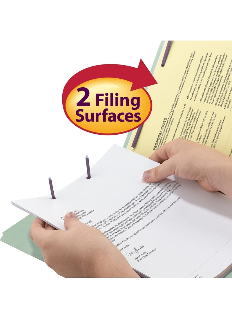 Smead Smead Pressboard Fastener File Folder with SafeSHIELD Fasteners, 2 Fasteners, 1/3-Cut Tab, 1" Expansion, Letter Size, Gray/Green, 25 per Box (14931)  - Image 4