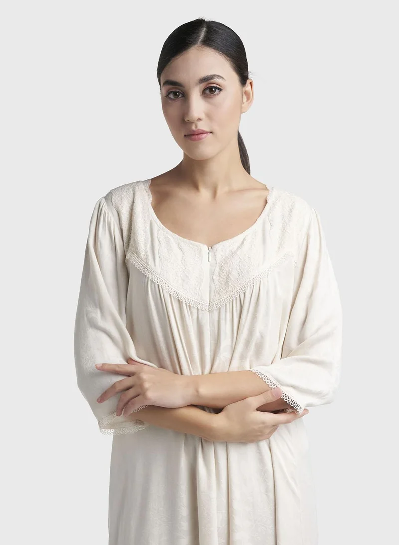 كشخة Gardenia Jacquard Self-Print Rayon Long Nightwear Dress (CNH503)