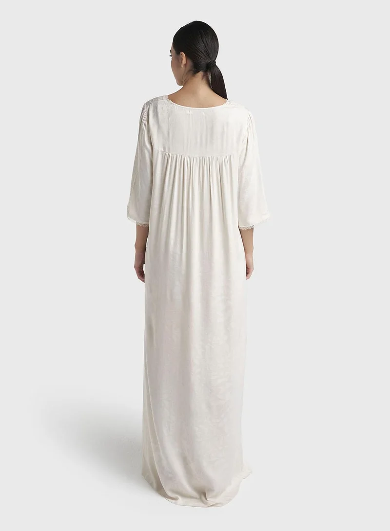 Kashkha  Gardenia Jacquard Self-Print Rayon Long Nightwear Dress (CNH503) for Women | Best Price UAE