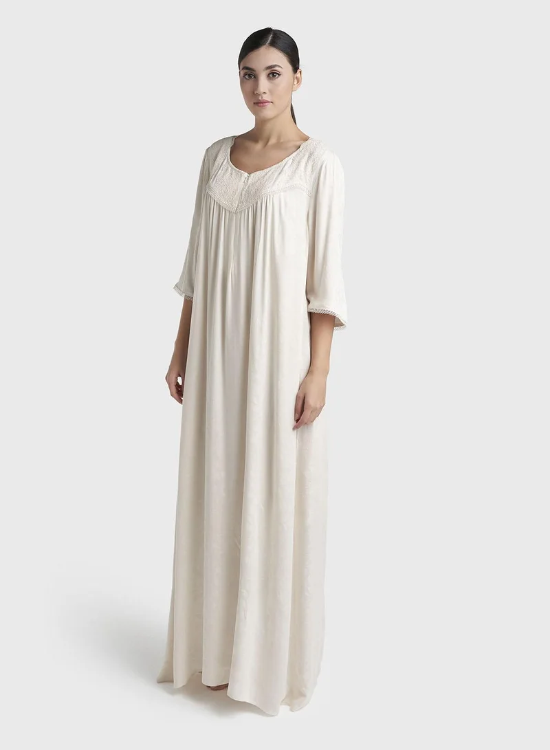 Kashkha  Gardenia Jacquard Self-Print Rayon Long Nightwear Dress (CNH503) for Women | Best Price UAE