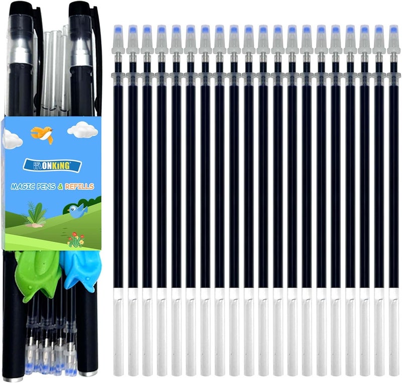 Monking 20Pcs Magical Pen Refills Reusable Magic Practice Copybook,Drawing Pen of Invisible Ink, (20 pcs Blue Refills +2 Pens) - Image 1