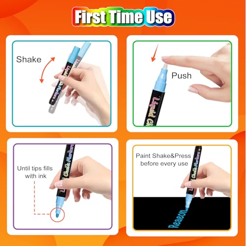 Reaeon Chalk Markers, Vibrant Color Liquid Chalk Pens, for Chalkboard, Blackboard, Window, Glass, Mirror, Water-Based, Non-Toxic, 6mm Reversible Tip, 8 Pack - Image 3