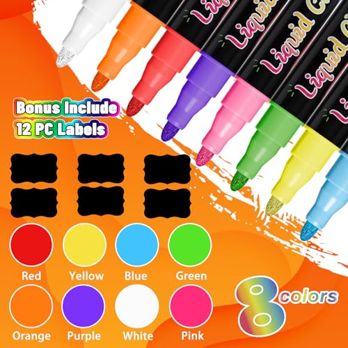 Reaeon Chalk Markers, Vibrant Color Liquid Chalk Pens, for Chalkboard, Blackboard, Window, Glass, Mirror, Water-Based, Non-Toxic, 6mm Reversible Tip, 8 Pack - Image 4