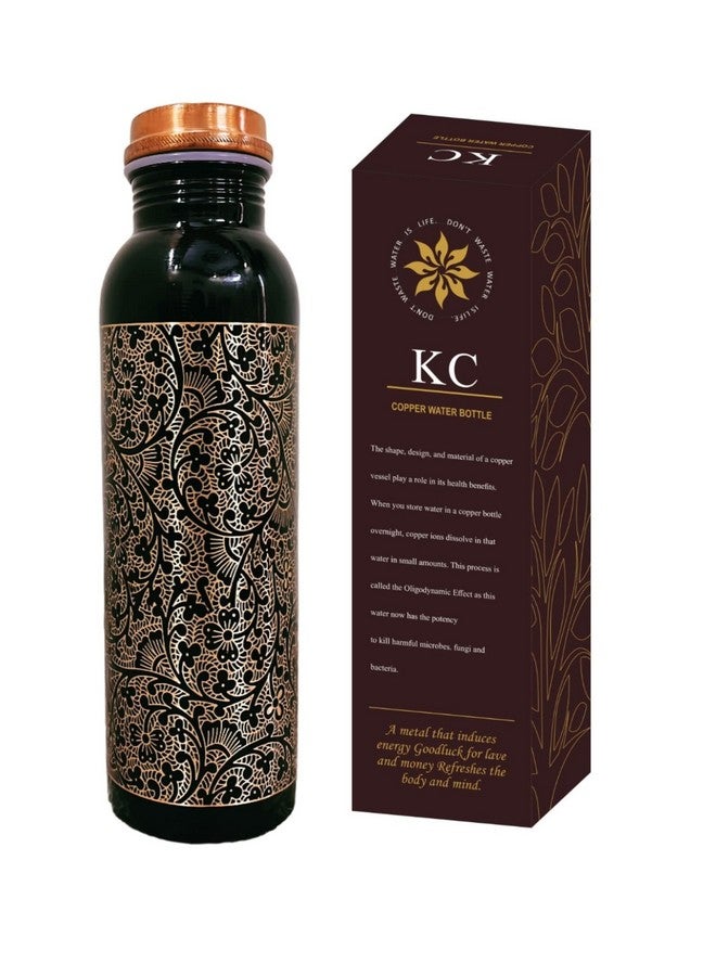 KC Pure Copper Designer Water Bottle with Advanced Leak Proof Protection, Ayurveda and Yoga Health Benefits. (1000ml, 1Unit) With Antique Look - Image 1
