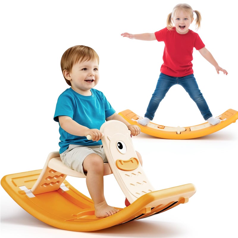 Motionchic Rocking Horse for Toddlers Kids 3 in 1 Wobble Balance Board 35 Year Old Rocker Balance Board Baby Rocking Toy with Pedal Backrest Birthday Gift Open Ended Learning Toy for Girl and Boy - Image 3
