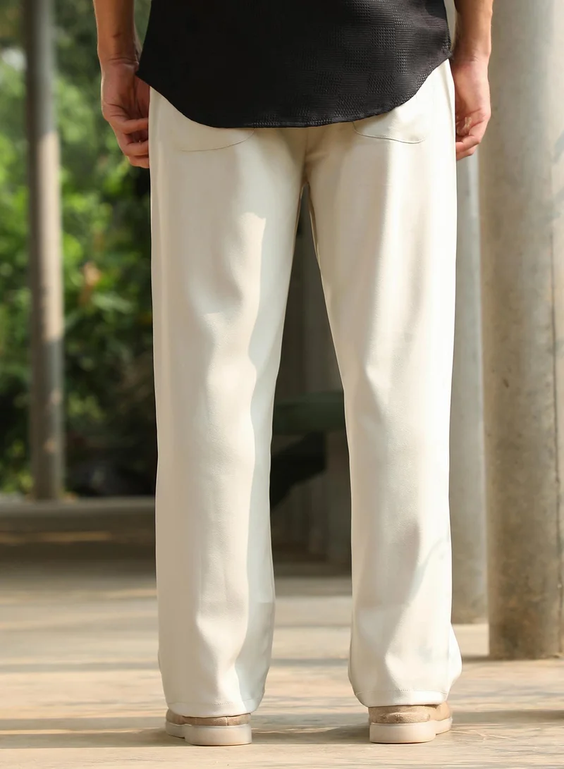 Campus Sutra Men's Light Pistachio Straight Pleated Trousers For Casual Wear | Mid-Rise | Straight Fit | Drawstring Closure | Trousers Crafted With Comfort Fit For Everyday Wear