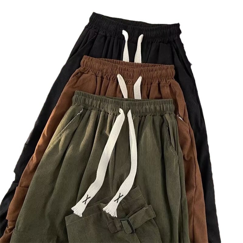 Corduroy Casual Pants for Boys 2024 Summer New Arrival Hong Kong Style Retro Trendy Brand Vertical Loose Straight Leg Wide-Leg Pants Black - Image 5