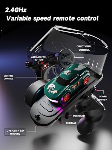 ANTSIR Mini RC Drift Car for Adults, 1/64 Scale Desktop Remote Control Cars with LED Lights, 4 * 4 Desk Drifting Crawler for Race, Hobby Gifts and Toys (Matte Green Concept Model) - Image 4