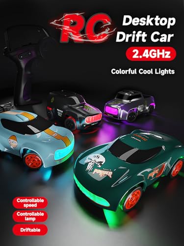 ANTSIR Mini RC Drift Car for Adults, 1/64 Scale Desktop Remote Control Cars with LED Lights, 4 * 4 Desk Drifting Crawler for Race, Hobby Gifts and Toys (Matte Green Concept Model) - Image 3
