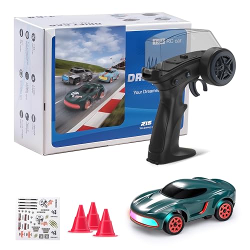ANTSIR Mini RC Drift Car for Adults, 1/64 Scale Desktop Remote Control Cars with LED Lights, 4 * 4 Desk Drifting Crawler for Race, Hobby Gifts and Toys (Matte Green Concept Model) - Image 1