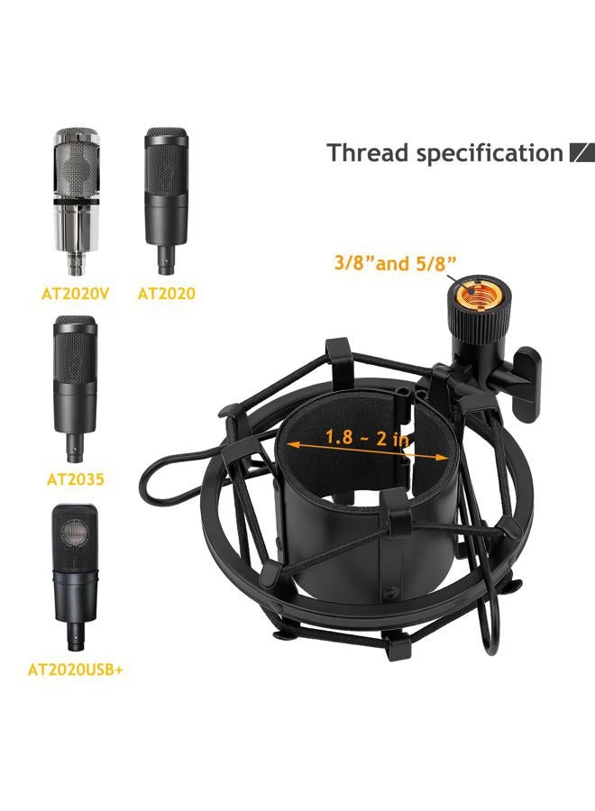 Frgyee ذراع ميكروفون Audio Technica مع حامل تعليق وممتص للصدمات وفلتر صوت، مشبك ثقيل معزز لميكروفون AT2020 وAT2020USB+ وAT2035 في الاستوديو - Image 3