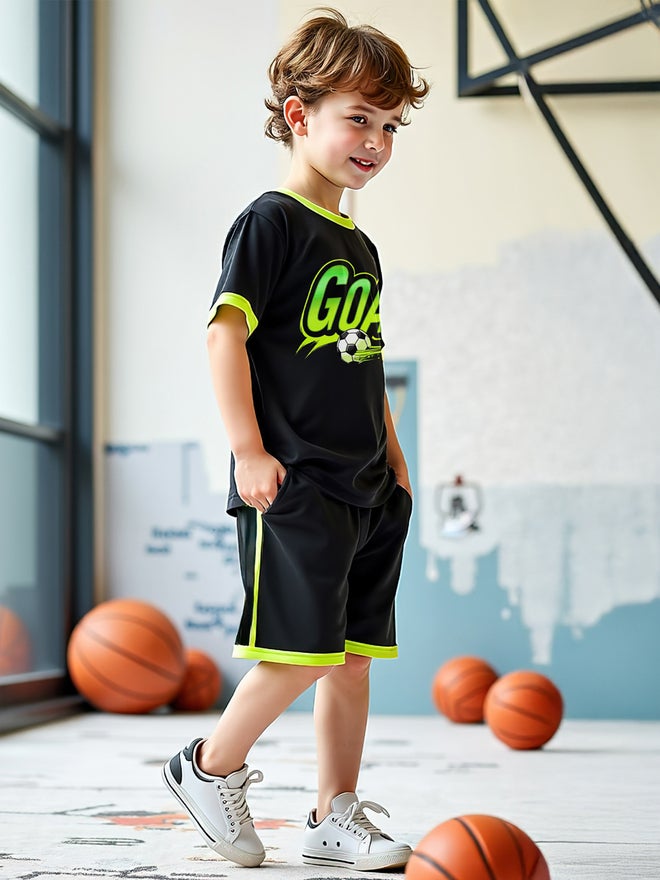 Styli Styli Kids 2pcs Black and Yellow Short Sleeve T-Shirt and Shorts Jersey Sets  - Image 3