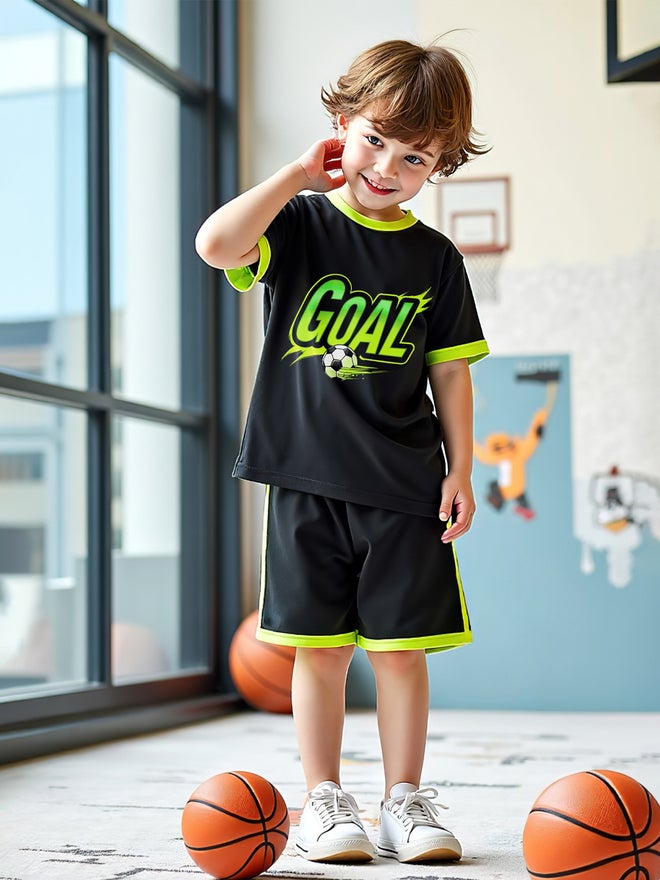 Styli Styli Kids 2pcs Black and Yellow Short Sleeve T-Shirt and Shorts Jersey Sets  - Image 1