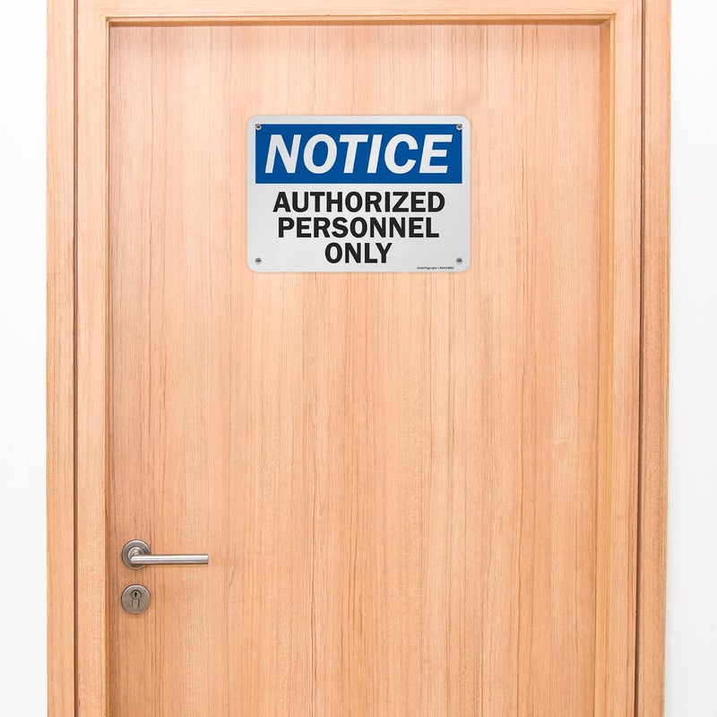SmartSign Aluminum OSHA Safety Sign, Legend "Notice: Authorized Personnel Only", 7" high x 10" wide, Black/Blue on White - Image 3