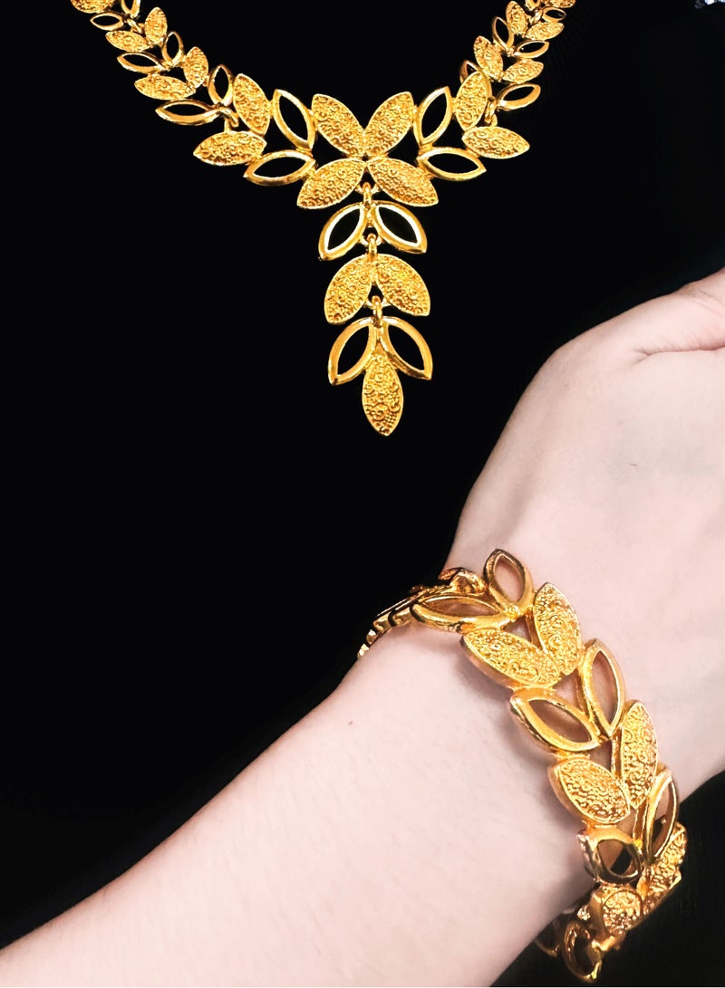 4-Piece 24K Gold Plated Wedding Jewelry Set With Necklace, Bangle, Earrings and ring - Image 3