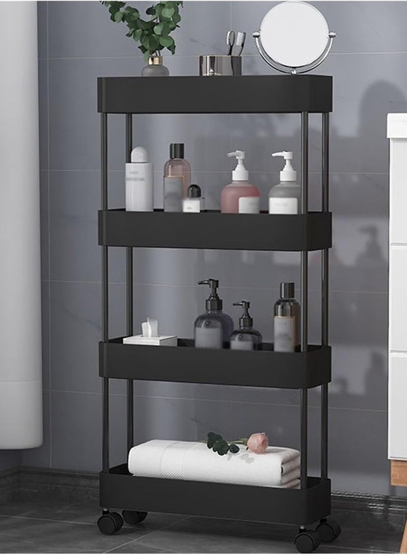 BLOOMING TIME 4-Tier Rolling Storage Cart – Slim Slide-Out Organizer for Bathroom, Kitchen, Laundry & Narrow Spaces,Black - Image 1
