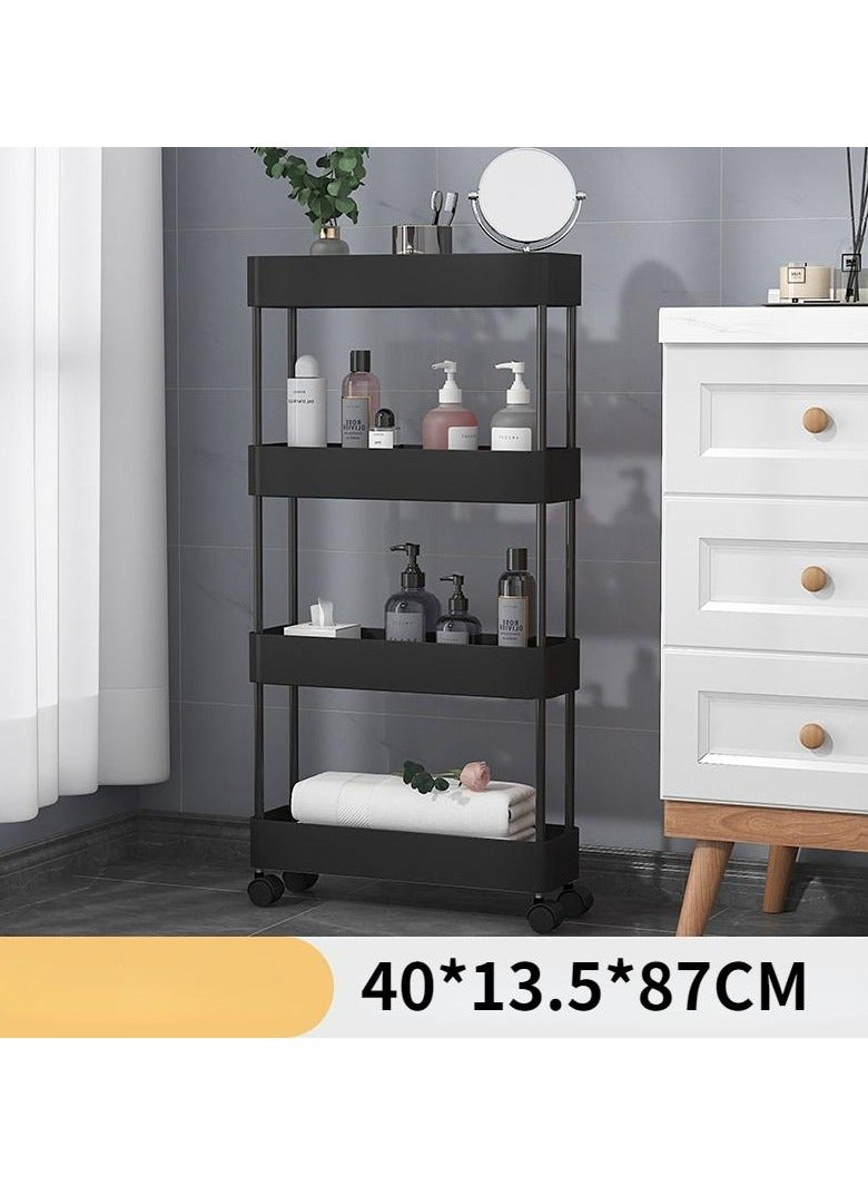 BLOOMING TIME 4-Tier Rolling Storage Cart – Slim Slide-Out Organizer for Bathroom, Kitchen, Laundry & Narrow Spaces,Black - Image 2