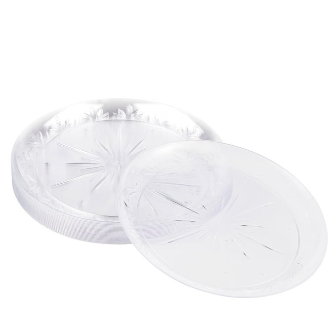 20 CLEAR HARD PLASTIC DINNER PLATES 25CM 10 INCH ELEGANT REUSABLE PARTY TABLEWARE FOR WEDDINGS BIRTHDAYS PICNIC BBQ PARTIES