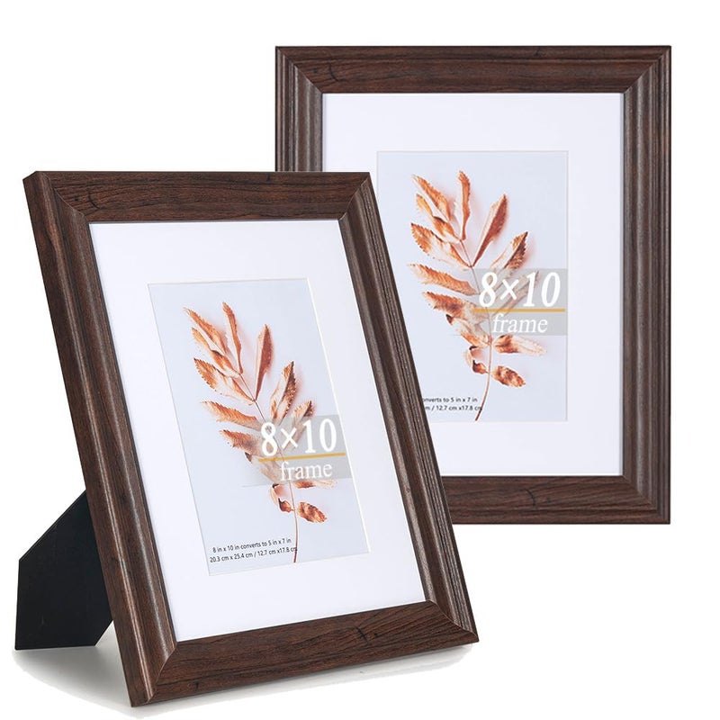 Hogaryo 8x10 إطارات الصور ريفي بني خشب مجموعة مجموعة من إطارات صور زجاجية ثن - Image 1