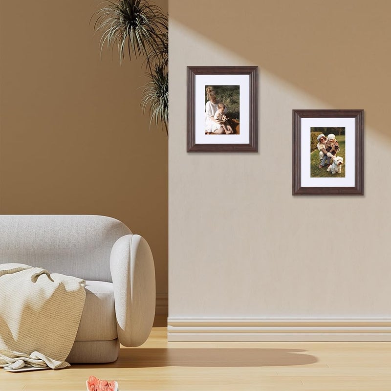 Hogaryo 8x10 إطارات الصور ريفي بني خشب مجموعة مجموعة من إطارات صور زجاجية ثن - Image 2