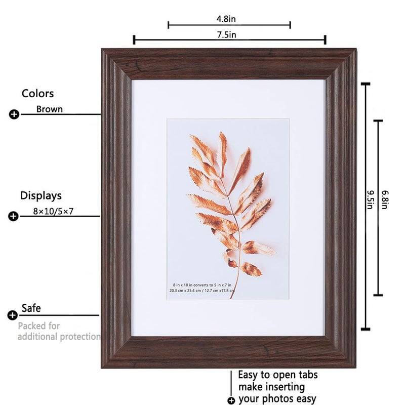 Hogaryo 8x10 إطارات الصور ريفي بني خشب مجموعة مجموعة من إطارات صور زجاجية ثن - Image 4