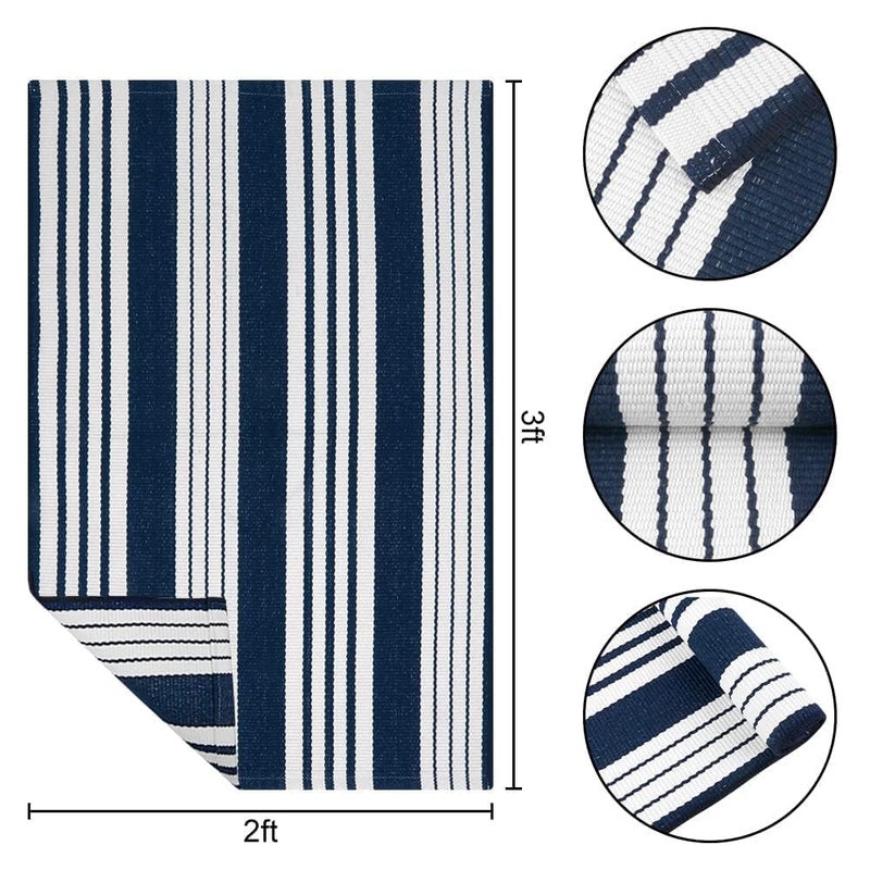 OJIA Front Door Mats Outdoor 2'x3' Striped Front Door Rug Washable Door Mats Cotton Woven Indoor Outdoor Rugs Farmhouse Small Area Rug Layered Doormat for Porch/Entryway/Kitchen/Home Entrance Decor - Image 2